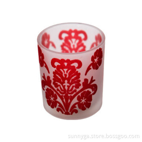 Glass Candle Sticks with Flocked Flower Pattern, Available in Various Colors and Designs